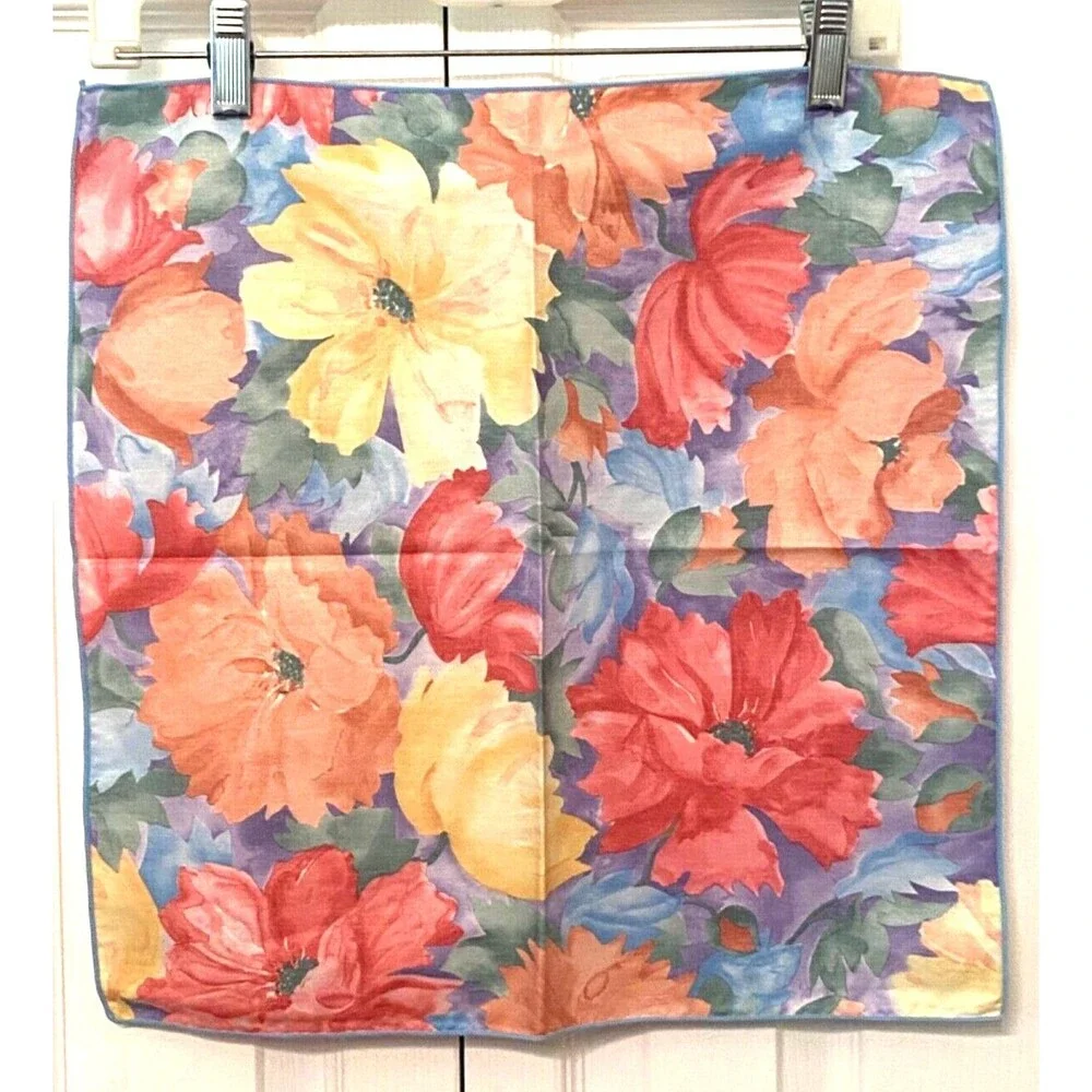 8 Vtg Floral Cloth Cotton Napkins Pastel Peony Romantic Watercolor Pink Blue Grn